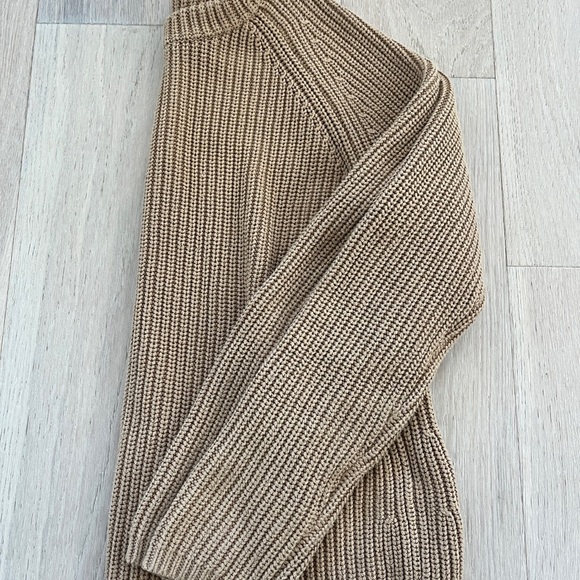 Quince Organic Cotton Fisherman Crew Sweater - camel, small - Picture 2 of 5